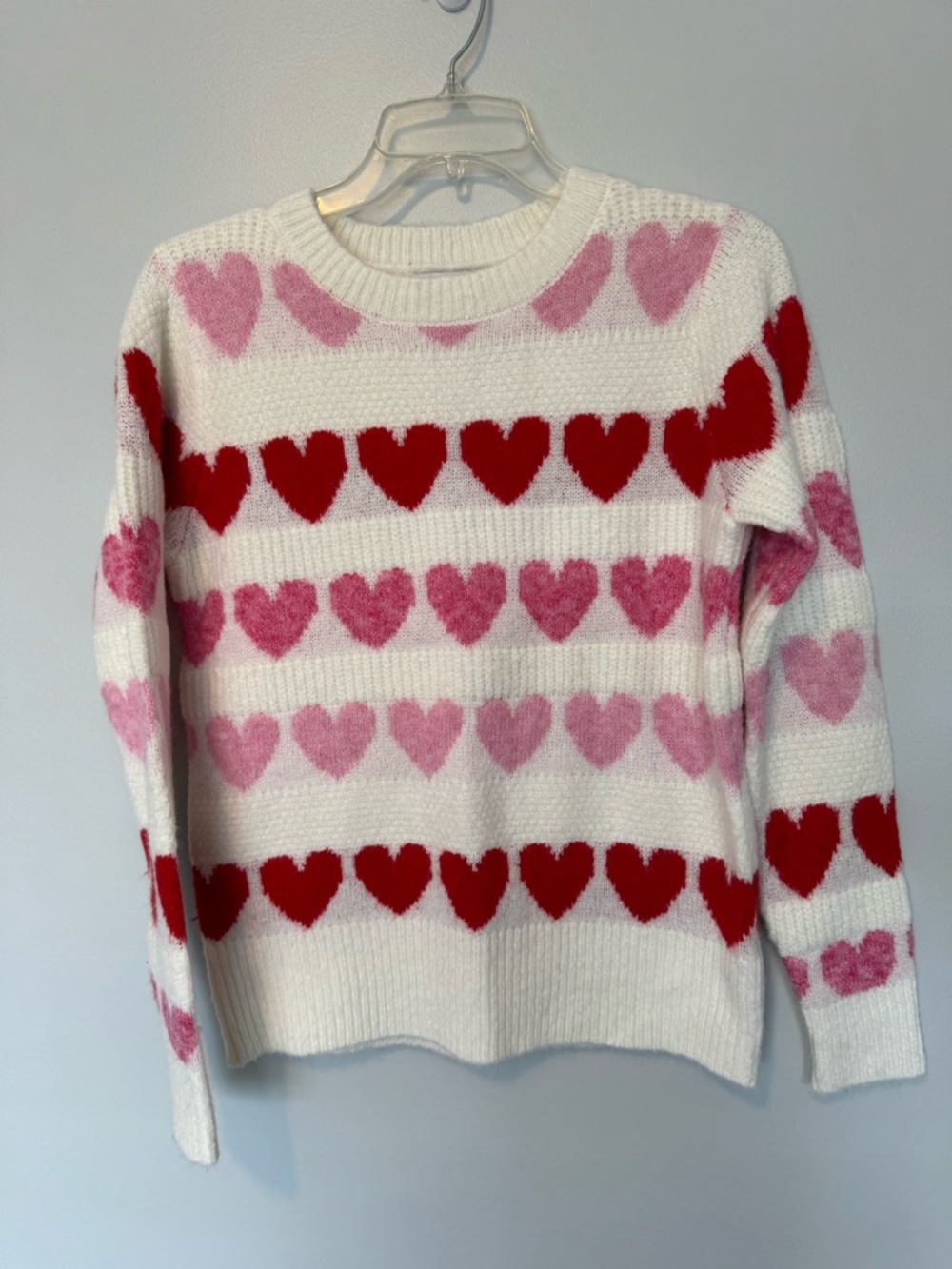 cupcakes & cashmere White Sweater with Pink and Red Heart Rows